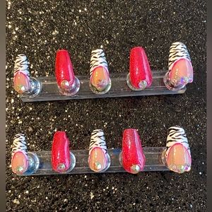 Pretty pink and French zebra print press on nails